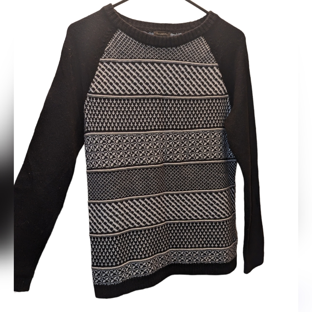 Talbots black and white wool winter sweater